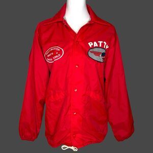 Vintage 70s Red Halliburton Logo Patch Safer World Windbreaker Jacket S